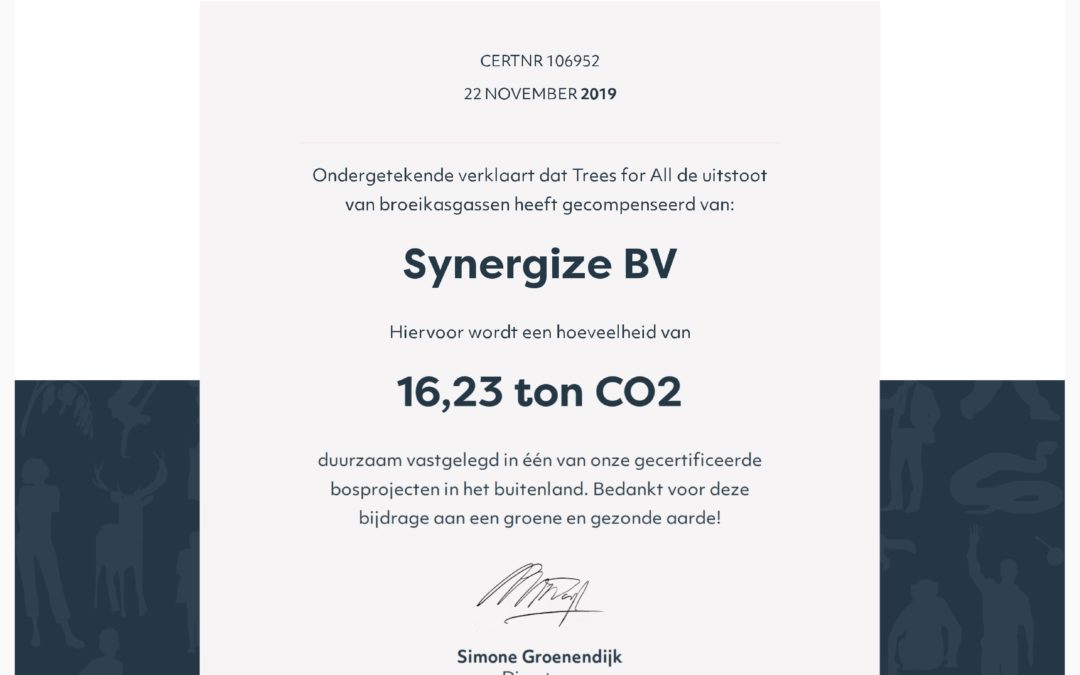 Synergize compenseert al haar zakelijke kilometers in 2019 (en verder)